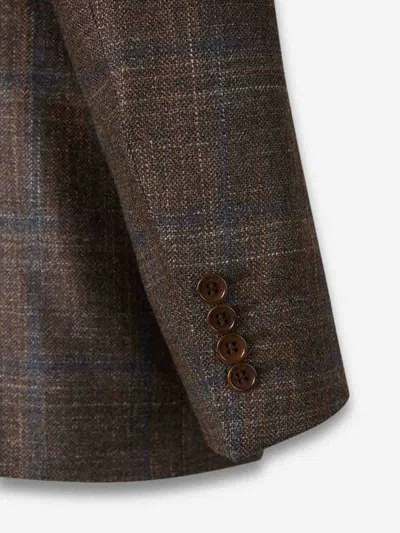 Canali Single-breasted Checked Blazer In Brown