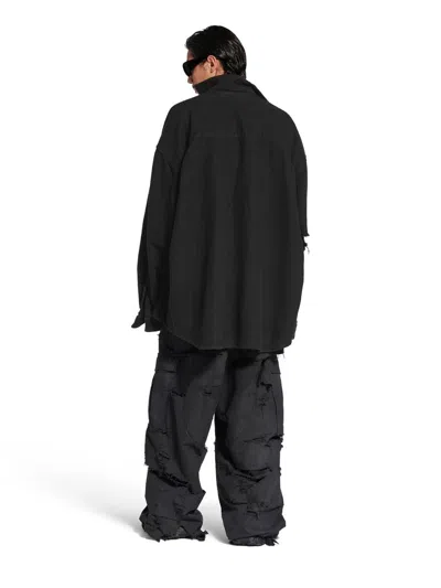 Balenciaga Layered Distressed Long Sleeve Graphic Shirt In Black