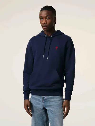 Ami Alexandre Mattiussi Long-sleeved Hooded Sweatshirt In Blue