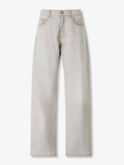 Palm Angels Curved Logo Loose Jeans In Gray