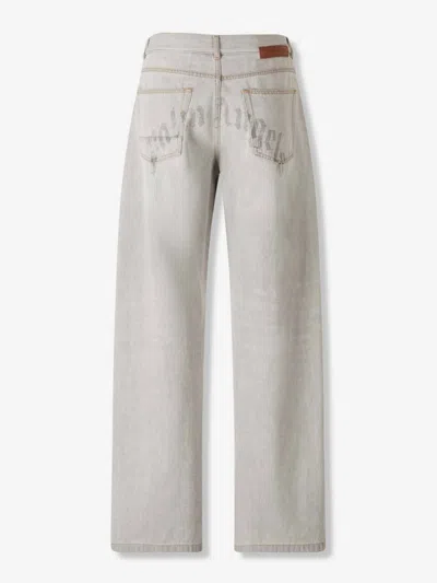 Palm Angels Curved Logo Loose Jeans In Gray
