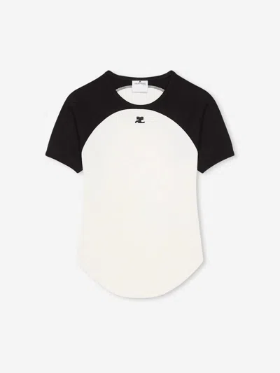 Courrèges Circle Contrast White And Black Cotton T-shirt In White