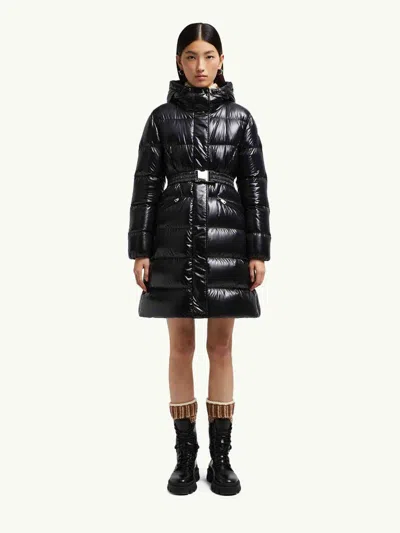 Moncler Long Puffer Jacket With Hood Bellevue In Black