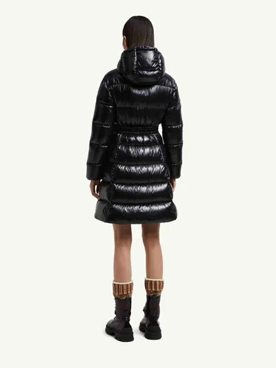 Moncler Long Puffer Jacket With Hood Bellevue In Black