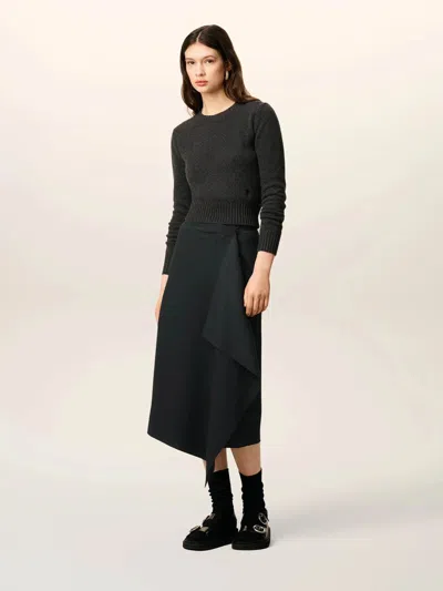 Ami Alexandre Mattiussi Ami Wrap Asymmetrical Wool Skirt In Black