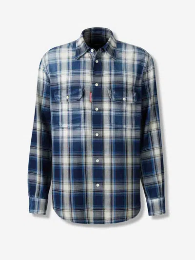 Dsquared2 Checked Pattern Shirt With Pockets And Collar In Blue