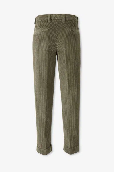 Berwich Pleated Corduroy Trousers In Green