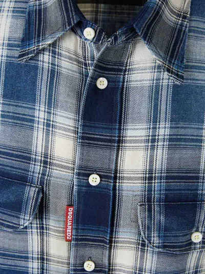 Dsquared2 Checked Pattern Shirt With Pockets And Collar In Blue