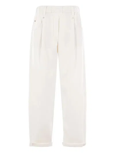 Brunello Cucinelli Gy Pull-on Pant In Stretch Cotton Cover With Shiny Bartack Clothing In White