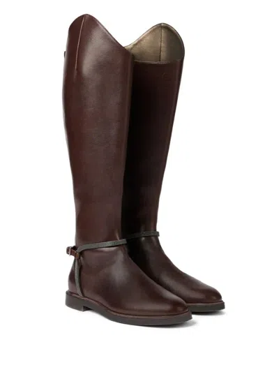 Brunello Cucinelli Classic Leather Boot With Precious Spurs In Brown