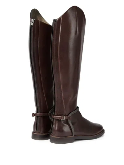 Brunello Cucinelli Classic Leather Boot With Precious Spurs In Brown