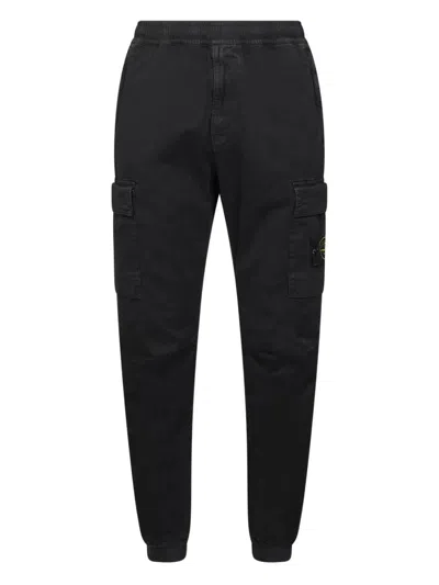Stone Island Tapered Fit Cotton Cargo Pants With Elasticated Waistband Clothing In Black