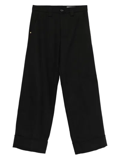 White Sand Cuffed Button-closure Trousers In Black