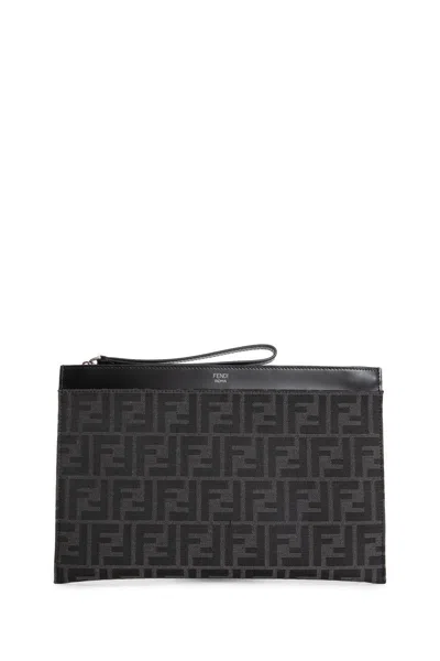 Fendi Ff Jacquard Flat Pouch Medium In Black