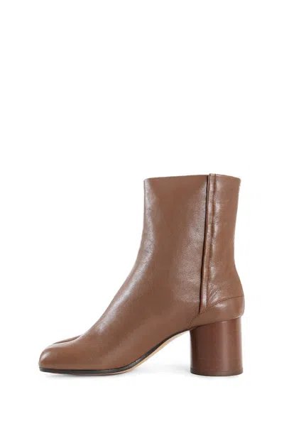 Maison Margiela Tabi High Heels Ankle Boots In Brown Leather In Black