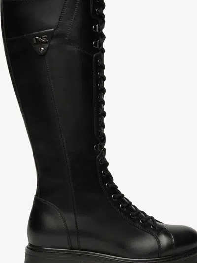 Nero Giardini Lace-up Leather Boots In Black