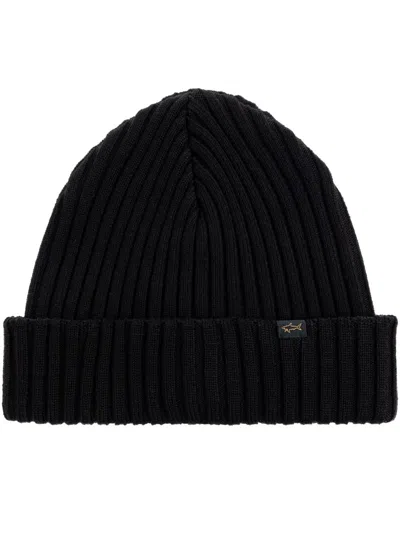 Paul & Shark Ribbed-knit Beanie Hat In Black