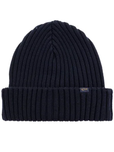 Paul & Shark Ribbed-knit Beanie Hat In Black
