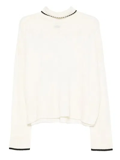 Pinko High Neck Knit Sweater In Wool In White