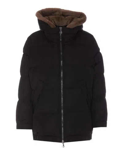 Lou Andrea Black Down Jacket Frontal Zip Closure In Black