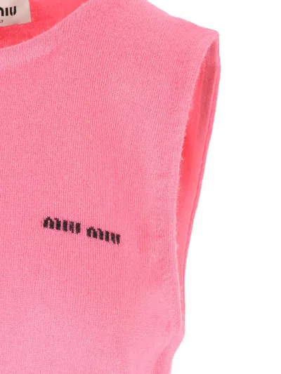 Miu Miu Crew Neck Vest In Pink