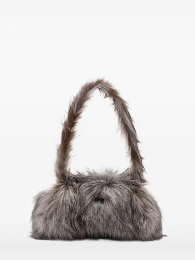 Diesel Faux-fur Top-handle Shoulder Bag In Gray