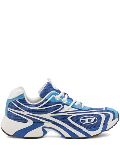 Diesel Swirl Pattern Low Top Sneakers With Rubber Sole In Blue