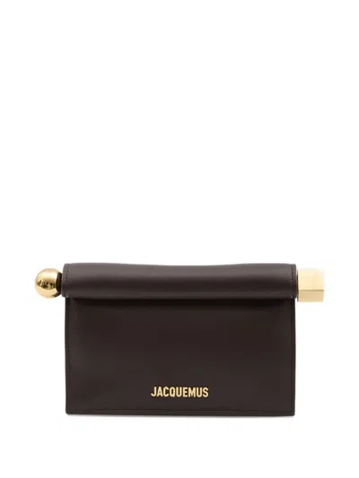Jacquemus Rectangular Leather Clutch And Chain Strap In Black