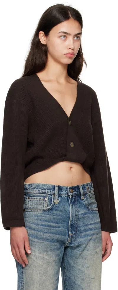 R13 Brown Twisted Front Ribbed Cardigan In Brown