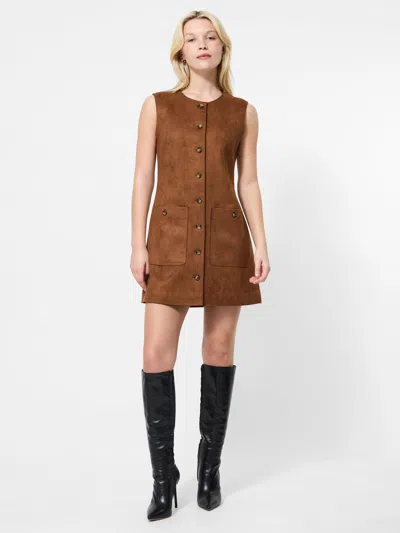 French Connection Lany Sleeveless Faux Suede Minidress In Brown
