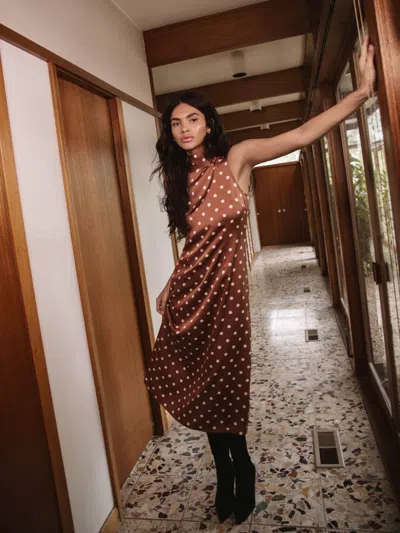 French Connection Ennis Satin Polka Dot Midi Dress  Dresses In Brown