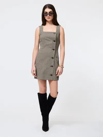 French Connection Houndstooth Sleeveless Button Front Minidress In Neutral