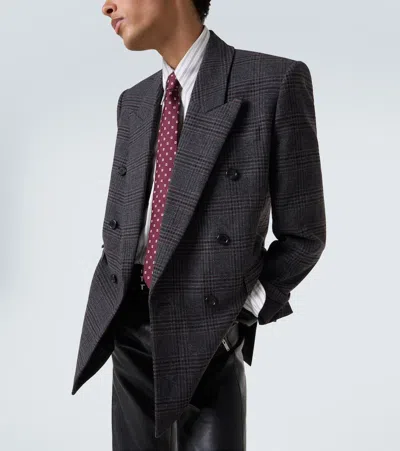 Saint Laurent Checked Wool And Cashmere Blazer In Gray