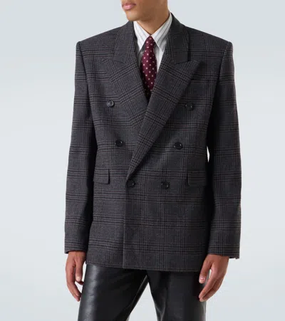 Saint Laurent Checked Wool And Cashmere Blazer In Gray