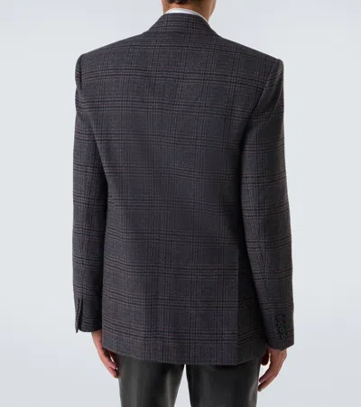 Saint Laurent Checked Wool And Cashmere Blazer In Gray