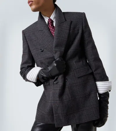 Saint Laurent Checked Wool And Cashmere Blazer In Gray