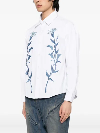 Juntae Kim Floral-embroidered Shirt In White