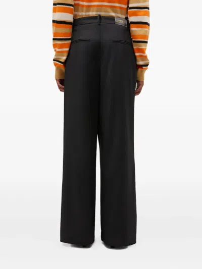 Ganni Womens Black Pleated Wide-leg Wool Trousers In Black