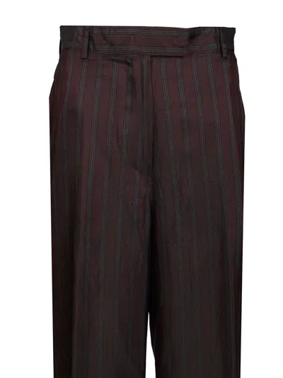 Dries Van Noten High-waisted Wide Leg Trousers With Vertical Stripes In Brown