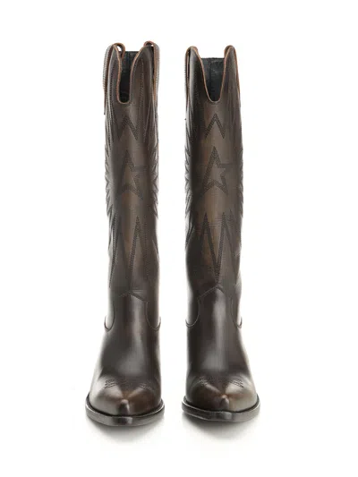 Golden Goose 70 Wish Star Distressed Bull Leather Upper Boots Brown In Brown