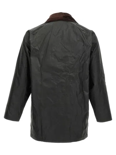 Barbour Beaufort Waxed Cotton Jacket With Corduroy Collar And Multiple Pockets In Green