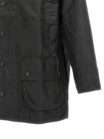 Barbour Beaufort Waxed Cotton Jacket With Corduroy Collar And Multiple Pockets In Green