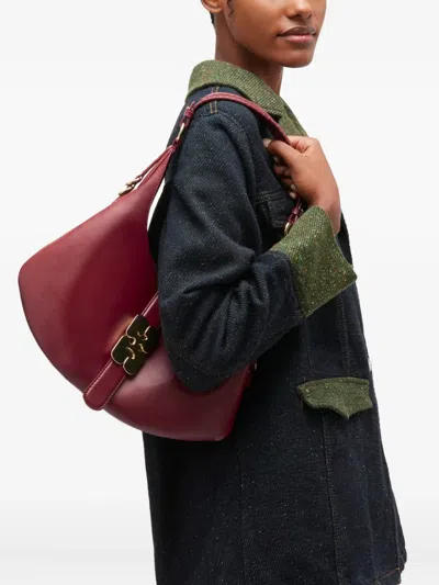 Ganni Kat Small Red Shoulder Bag With Adjustable Handle And Logo Plaque On The Front In Leather Woman In Red