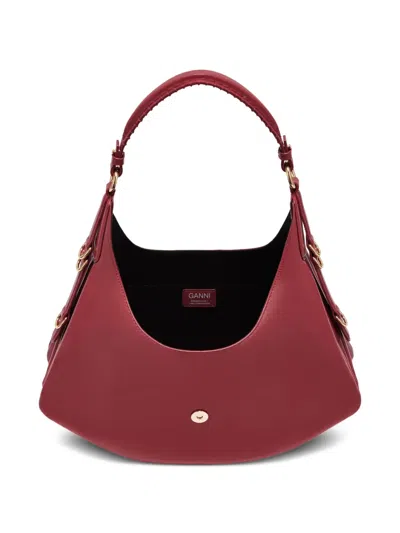 Ganni Kat Small Red Shoulder Bag With Adjustable Handle And Logo Plaque On The Front In Leather Woman In Red