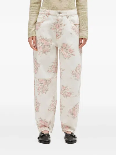 Ganni Flower Jeans In Neutral