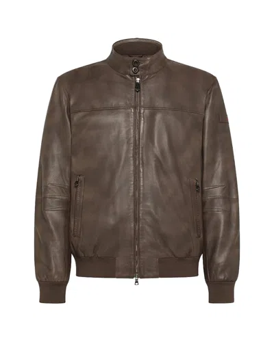 Peuterey Brown Vintage-effect Leather Bomber Jacket In Brown
