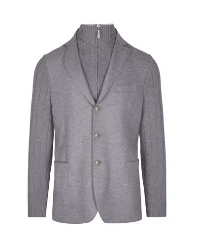 Eleventy Single-breasted Wool Jacket With Ribbed Detailing In Gray