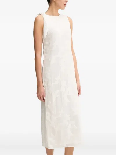 Samsoe & Samsoe Tie-detailing Embossed Midi Day Dress In White