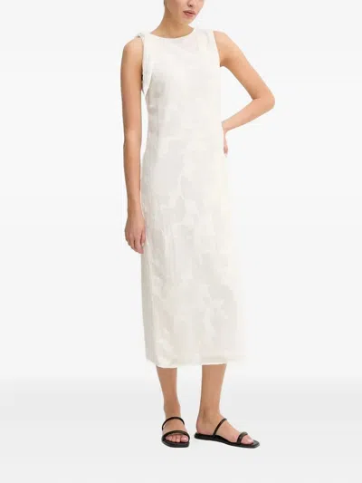 Samsoe & Samsoe Tie-detailing Embossed Midi Day Dress In White
