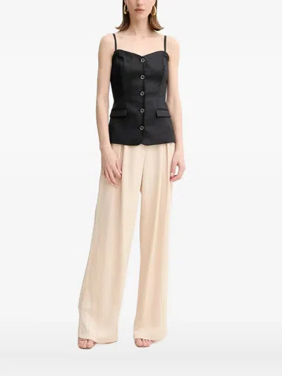 Guess Usa Buttoned-front Linen-blend Top In Black